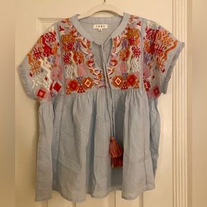 Embroidered babydoll swing top. Brand is THML